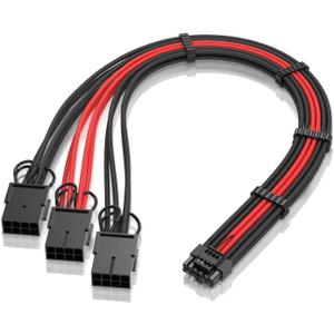 EZDIY-FAB GPU Power Sleeved Cable Extension, 16pin(12+4) 12VHPWR PCIe 5.0 Connector Male to 3X PCIE 8 PIN for RTX4070ti/ 4080/ 3090Ti, with Pre-Installed Cable Combs-16AWG/Black Red