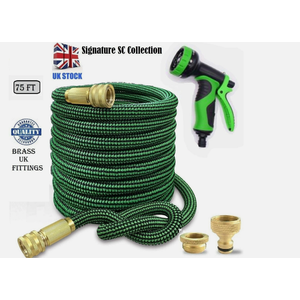 75FT Expandable Garden Hose Pipe 8 Function Spray Nozzle Kink-Free Green