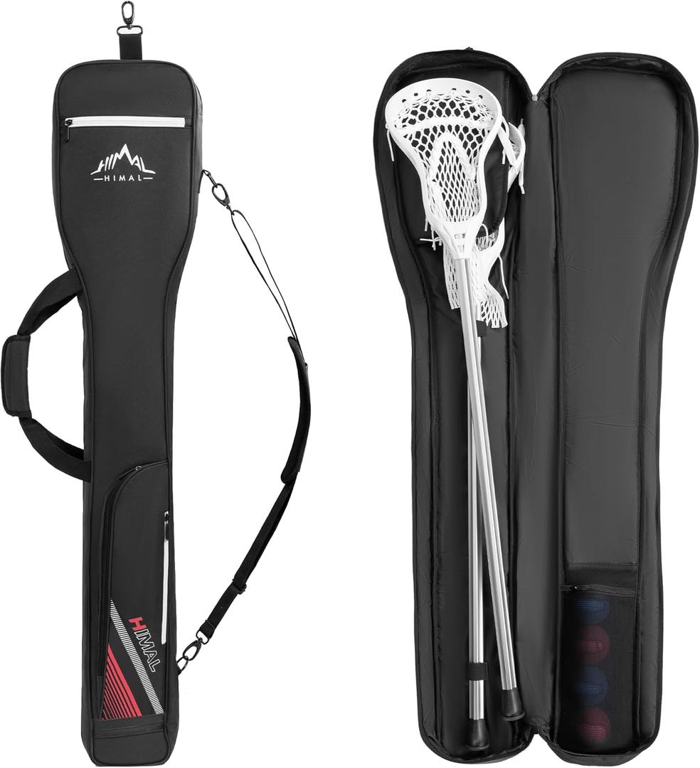 Himal Outdoors Lacrosse Stick Bag with 2 Sticks Holder, Oxford Lacrosse Bag for Men and Women, Zipper Pocket & Cooler Pouch and Padded Handle Strap (Deep black)