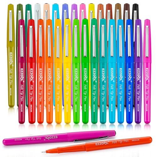 Ezzgol 30 Colors Felt Tip Pens, 30 Pack, 0.7mm Premium Medium Fine Point, Felt Tip Markers For Valentines Day Gift Writing, Journal, Planner Coloring, Note Taking, Drawing, Art, School
