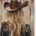 Pugwak Vintage Cowgirl Wall Art Canvas Prints - Western Country Girly Decor Framed Canvas Trendy Cowgirl Hat Wall Art Painting Artwork for Bedroom Home Bathroom Decor 1114 Inch