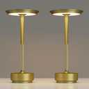 2 Pack Cordless Table Lamps Rechargeable, 5000mAh Portable LED Table Light, 3 Color Stepless Dimming Battery Powered Table Lamp, for Patio/Restaurant/Home/Outdoor.(Brushed Gold)