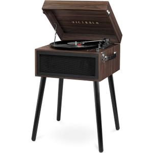 Victrola Liberty  Bluetooth Record Player  5-in-1 Turntable with Vinyl Stream, FM Radio, USB Playback, Built-in Speakers, Use as Stand or Tabletop Player (Espresso)