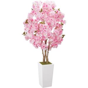 No-Splice Trunk Artificial Cherry Blossom Tree 5FT, Realistic Fake Tree Indoor Plants for Spring, Faux Cherry Tree with Tall White Planter for Living Room Bedroom Office Entryway Home Decor