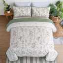 Anibedding Queen Size Quilt Sets Green Floral Pattern Quilt Bedding Set, 3 Pieces Botanical Quilt Soft Microfiber Bed Coverlet for All Season(96" x 90")