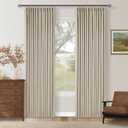 Neutral Oatmeal Pinch Pleated 100% Blackout Linen Curtains 80 Inch Length 2 Panels Set Pinch Pleat Curtains Black Out Light Blocking Room Darkening Drapes with Liner for Bedroom Living Room Window
