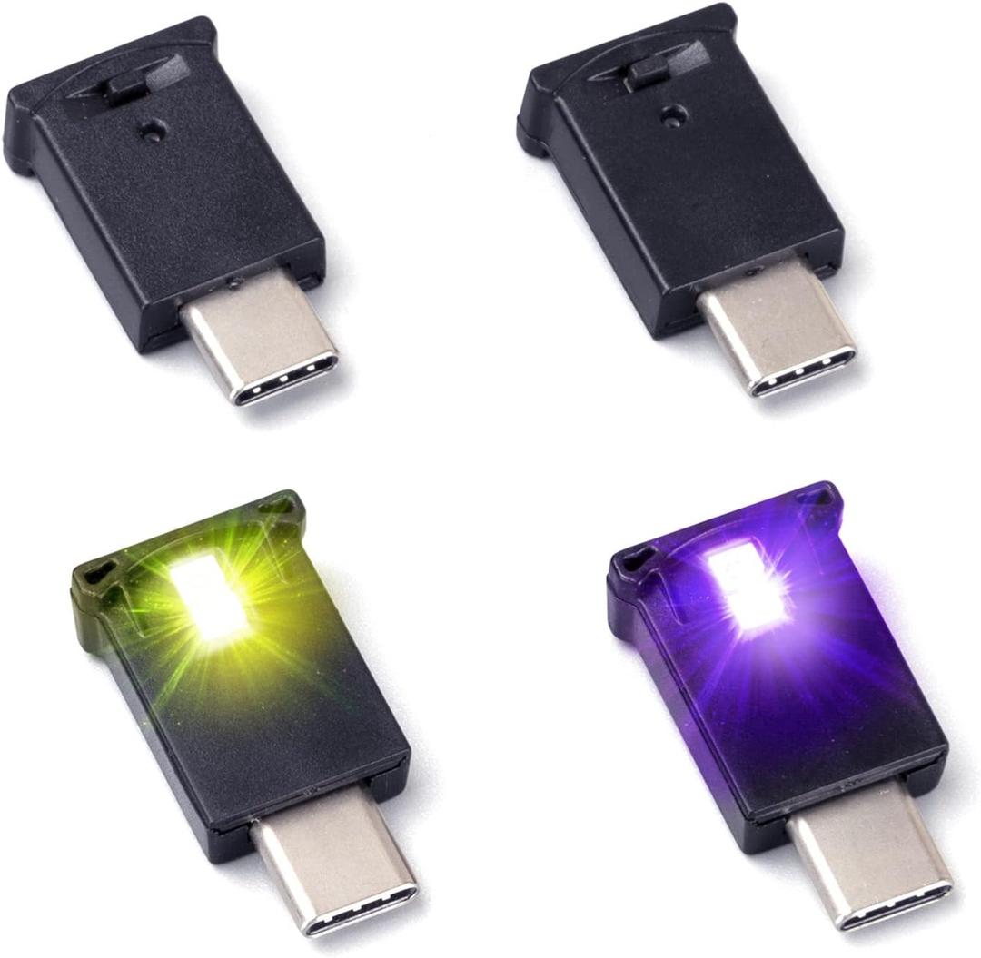 AOZITA Mini USB Type C LED RGB Light Brightness Adjustable 8 Color Changeable for Car, Laptop, Keyboard. Atmosphere Smart Type-C Night Lamp for Home Decoration (Quantity: 4) (USB-C(Qty:4))