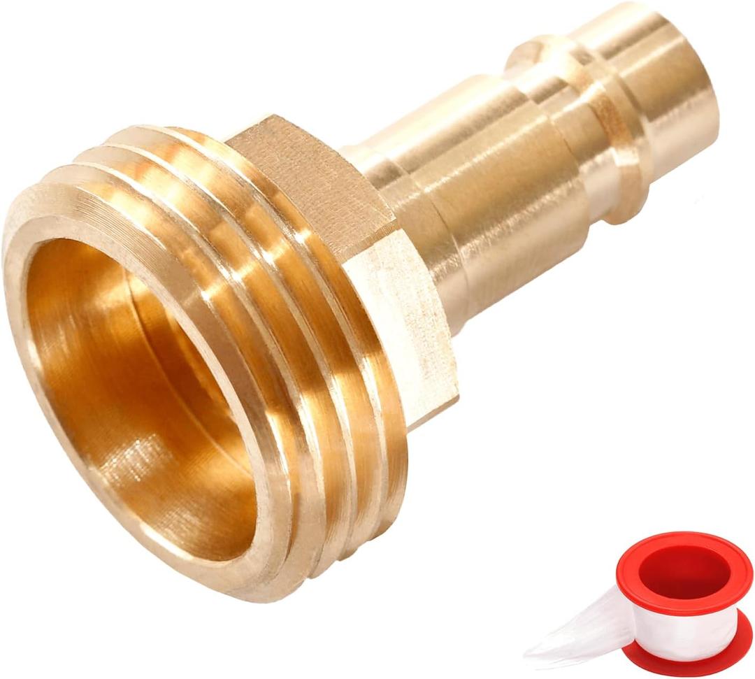 3 x Hose Quick Connector Adapter Fittings, Replacement for PF247007, 1/2" Quick Connect for 3/4" RV and Marine Connect Garden Hose for Spray-away and Spray-port, Brass Adapter with PTEE Tape
