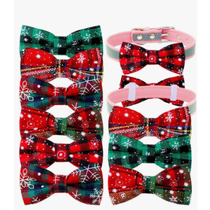 6PCS/PACK dog Collar attachment Bows slide dog bowtie Plaid Snowflake double layered dog bows removable pet grooming ties for Christmas Amazon's Choice