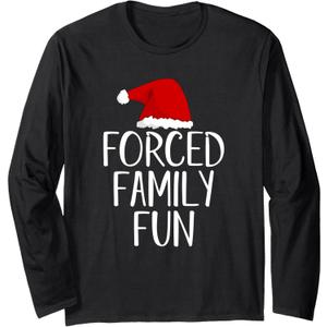 Forced Family Fun Sarcastic Christmas Eve Long Sleeve T-Shirt (L, Black)