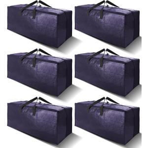6 Pack Heavy Duty Extra Large Moving Bags W/Backpack Straps - Strong Handles & Zippers, Storage Totes For Space Saving, Fold Flat, Alternative to Box and Bin (40 gal, Blue)