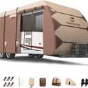 Oxford Fabric Travel Trailer RV Cover, Toy Hauler Cover Fits 16'-18' RV Heavy Duty 300D Ripstop Anti-UV Waterproof Windproof Camper Cover with Tongue Jack Cover, Extra Windproof Ropes