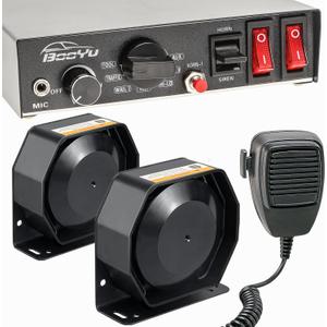 12V 400W Police Emergency Siren for Vehicles Truck, 9 Tone Slim Speaker Horn Alarm PA System for Firefighter Ambulance [Handheld Microphone][2 x 10A Switches]