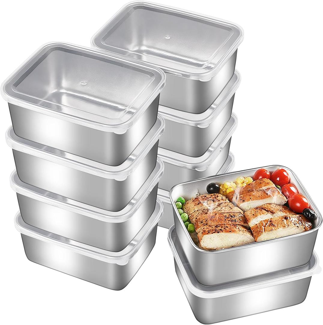 GIUOIDUO 10Pack 16oz Stainless Steel Snack Containers for, Easy Open Leak Proof Metal Snack Containers with Lids, Stackable Metal Lunch Box for Daycare, School and Travel