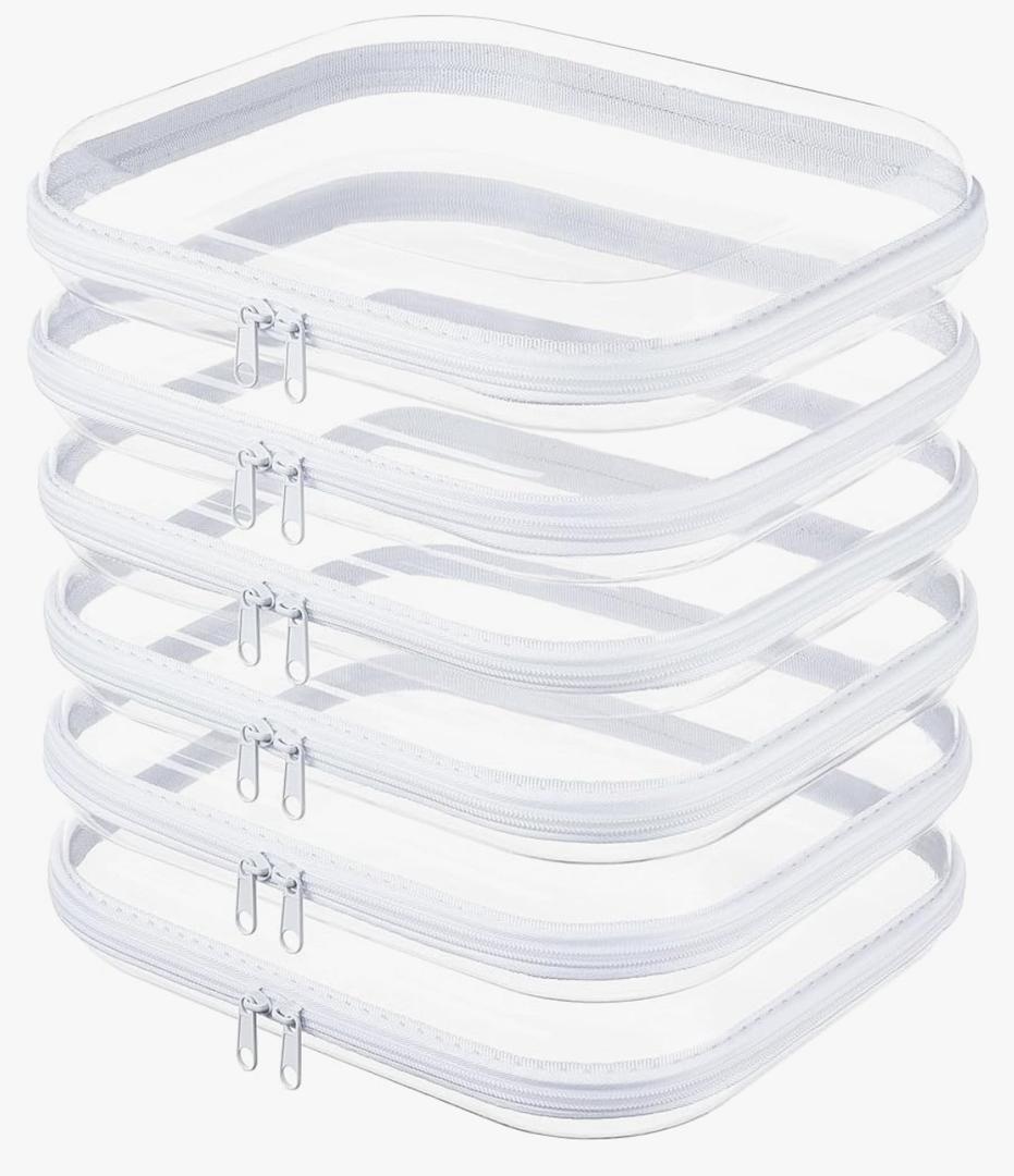 6-Pack Large Clear Hard Shell Zipper Pouches, Clear Zipper Bags, Hard Case Pouches for Purse & Diaper Bag Organizer, and Travel Essentials（6L）