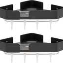 Juvale Bathroom Corner Shelves with Hooks, Wall Mounted Shower Caddy (12.5 x 8.2 In, Black, 2 Sets)