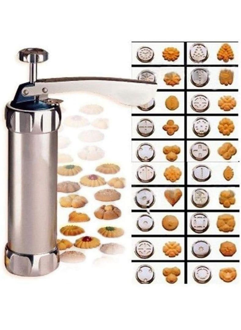 Cookie Press Maker Kit for DIY Biscuit Maker and Decoration with 8 Stainless Steel Cookie discs and 8 nozzles (Stainless Steel)