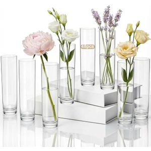 Didaey 48 Pcs Acrylic Cylinder Bud Vases for Centerpieces, Acrylic Plastic Tall Flower Vase Clear Small Vases Bulk for Single Rose Table Centerpiece Wedding Home Indoor Desk Office Party Decorations