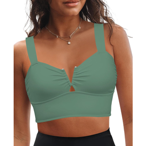 GRAPENT Bikini Tops for Women Cropped Tankini Tops Beach V Bar Padded Ruched Adjustable Strap Swimsuit Swim Top Only 2XL