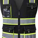 JKSafety Hi Vis Reflective Safety Vests for Men Women High Visibility Vest with Pockets Mesh Fabric Construction Safety Apparel Neon Vest for Work (220-Black, S) 