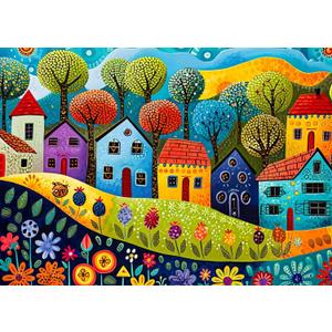 HUADADA Jigsaw Puzzles for Adults 1000 Pieces, Painting Houses with Poster Interlock Perfectly Letter on Back No Dust, Home Decor Birthday Party Gift Toy for Men Women Elders Seniors (27.5"x19.6")