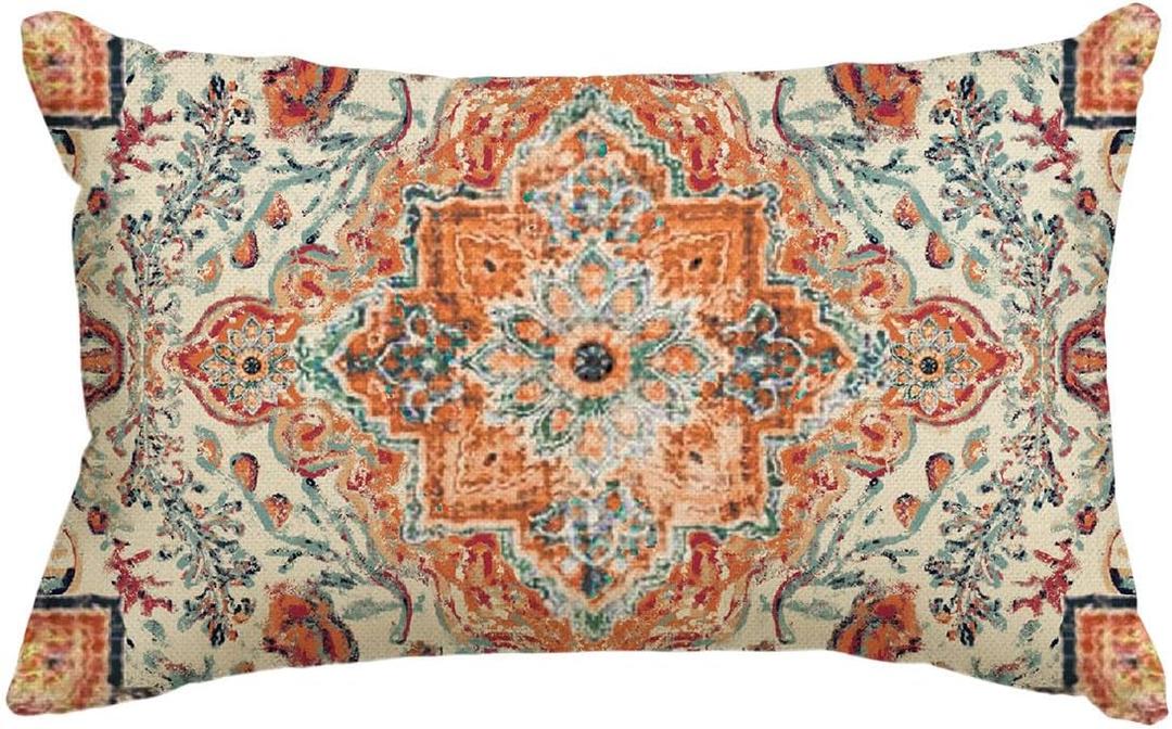 AVOIN colorlife Boho Throw Pillow Cover, 12 x 20 Inch Bohemia Ethnic Style Carpet Pattern Cushion Case for Sofa Couch (Orange)
