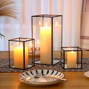 PHOSPHOR Glass Hurricane Candle Holder Set of 3 PCS Black Hurricane Candleholders for Wedding Party Holiday Birthday Home Decor Lanter (Black Set of 3 Pcs)