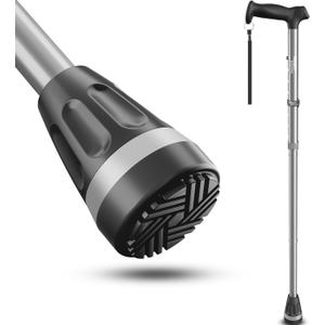 HEALTHBAZAAR All Terrain Walking Cane for Men & Women, Lightweight, Foldable, Adjustable, Shock Absorption, Collapsible, Air Cushion Cane Tip Walking Stick for Seniors & Adults (Sliver)