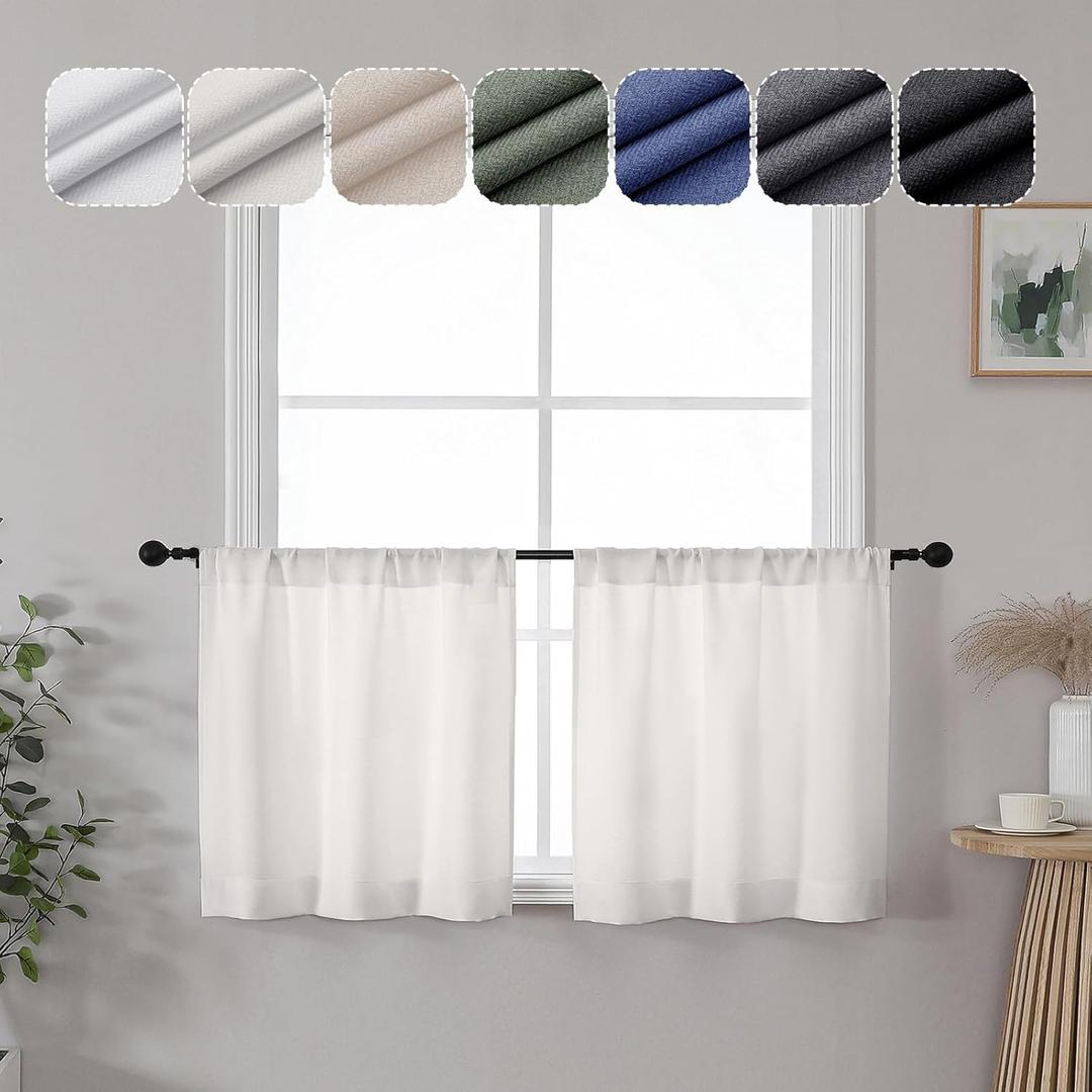 Lecloud Estelle Natural Light-Filtering Curtain Tiers, Kitchen Short Curtains 24 Inch Length, Soft Textured Curtains, Rod Pocket Window Treatments (Each 30 W x 24 L, 2 Panels Set, Natural)