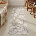 Uphome Bathroom Rugs Runner, Distressed Farmhouse Boho Khaki Bath Mat, Non Slip Washable Long Bath Rugs, Vintage Traditonal Soft Velvet Bathroom Runner for Bathtub Sink Shower, 20x60 inch (1'8" x 5' (Runner), Khaki/Red Brown)