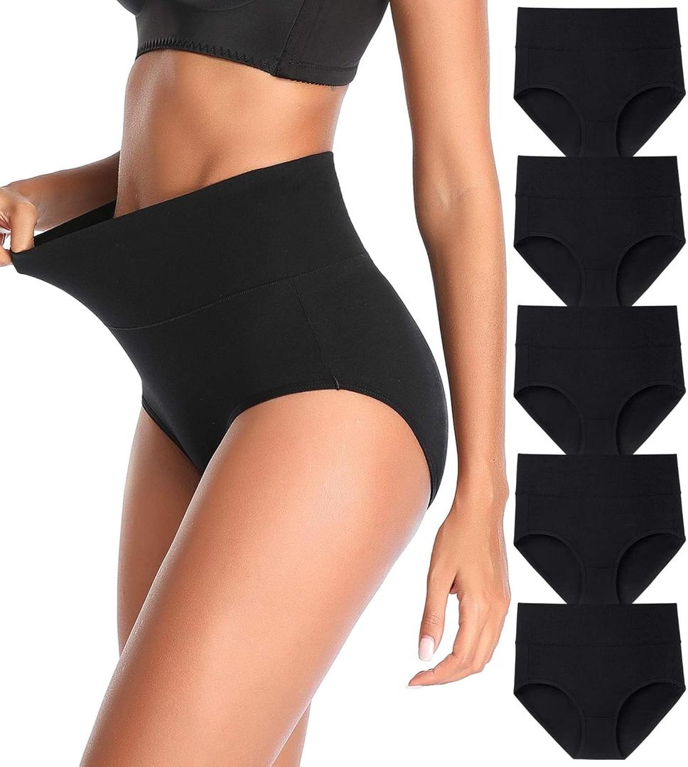 Women's High Waist Cotton Underwear Stretch Briefs Soft Comfy Ladies Panties MultiPack (X-Large, Black)