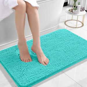 OLANLY Small Bathroom Rugs 24x16, Extra Soft Absorbent Chenille Bath Rugs, Rubber Backing Quick Dry, Machine Washable Bath Mats for Bathroom Floor, Tub and Shower, Home Decor Accessories, Teal