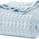 PHF 100% Cotton Waffle Weave Blanket King Size for Bed, Soft Lightweight & Breathable for Spring and Summer, All-Season Comfort, Luxury Aesthetic Blanket for Home Decor, 108"x90", Sky Blue
