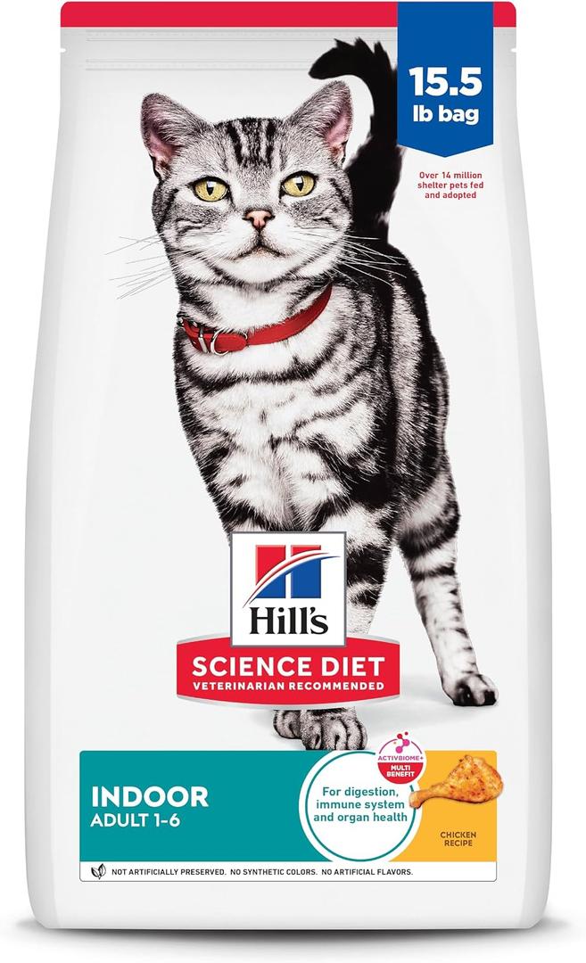 Hill's Science Diet Adult 1-6 Indoor Dry Cat Food, Chicken, 15.5 lb. Bag (EXP 09/30/27)