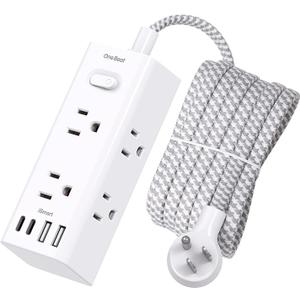 10 Ft Power Strip Surge Protector - One Beat 10ft Extension Cord with 6 Widely Outlets 4 USB Ports (2 USB C), Wall Mount Outlet Extender, Flat Plug Power Strip for Travel Home Office College Dorm Room