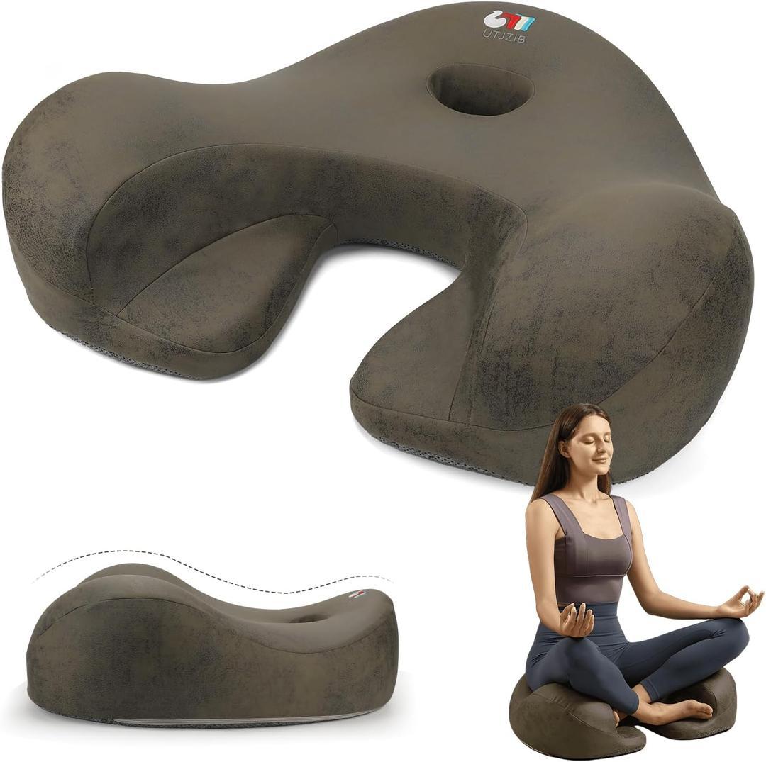 Meditation Cushion & Floor Pillow Seat - Ergonomic Comfortable Memory Foam Set Relieves Numbness Tailbone & Hip Pain from Long Sitting, idea for Reading, Yoga. (Dark Green)