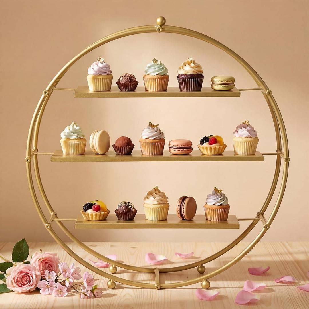 Shimeyao 1 Pcs Gold Cupcake Stand 22 Inch Tiered Dessert Stand Large Metal 3 Tier Serving Tray Round Gold Dessert Table Display for Wedding, Birthday Party, Catering Events