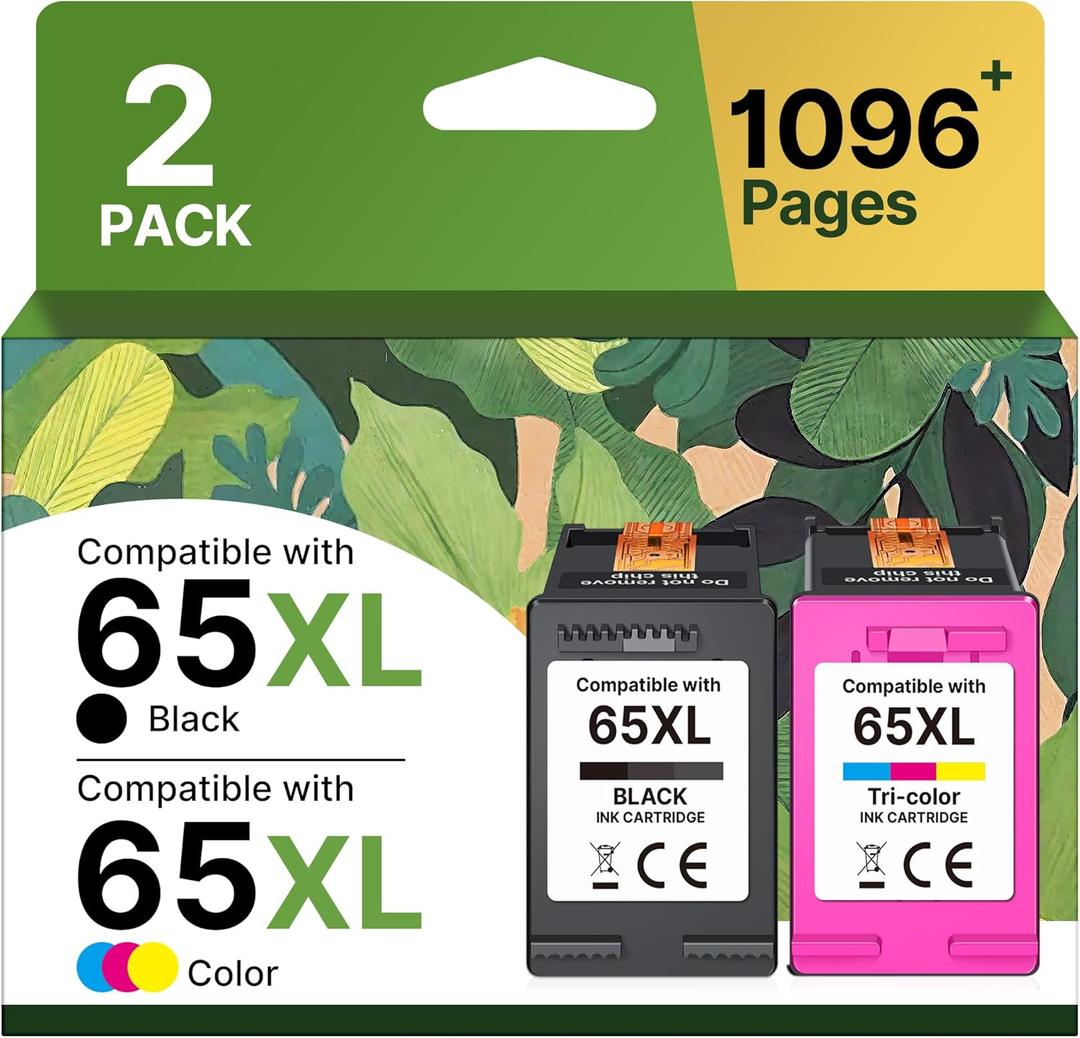 65XL Ink Cartridges Black/Color Combo Pack High-Yield Replacement for HP Ink 65 65XL Ink Cartridges Work for HP DeskJet 3755 3772 3700 3752 3722 2600 2622 Envy 5055 5000 5070 5052 (1 Black,1 Color)