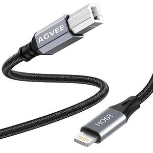 AGVEE 5ft Lightning OTG MIDI Cable USB TypeB Cord Compatible with iPhone iPad iOS for Electronic Music Instrument, Piano, Midi Controller, Midi Keyboard, Audio Interface Recording, Dark Gray