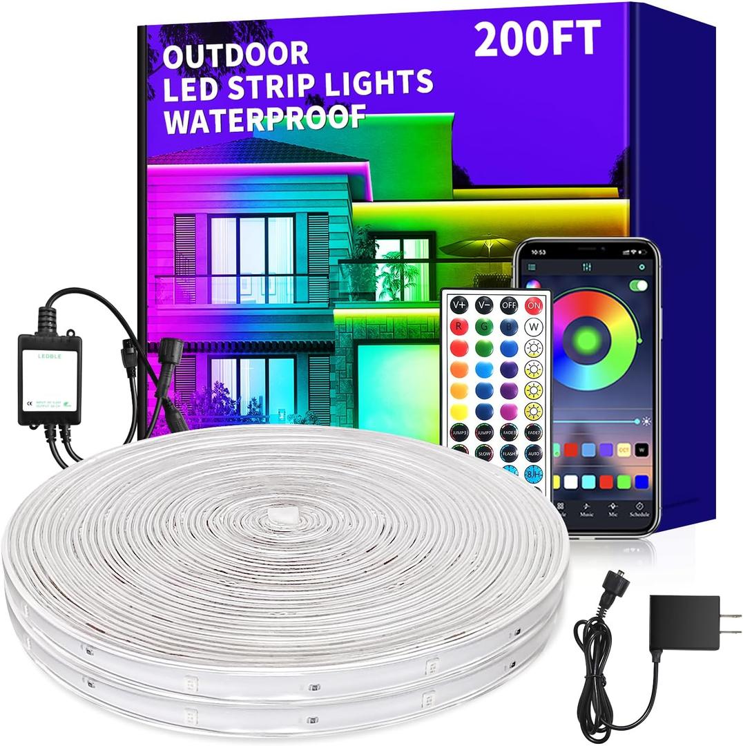 200ft Outdoor LED Strip Lights Waterproof,IP68 Waterproof LED Light Strips with Remote,App Control Music Sync RGB Outdoor LED Rope Lights,LED Lights for Bedroom,Roof,Pool,Deck,Balcony