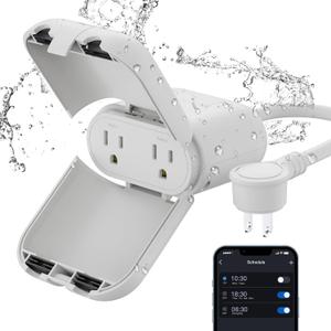 ELEGRP PQR20 Outdoor Smart Plug Waterproof IP66, WiFi Plug with 2 Individually Sockets, Compatible with Alexa & Google Assistant, Smart Outdoor Outlet for String Lights, UL Certified, 1 Pack, Grey (WhiteSmoke)