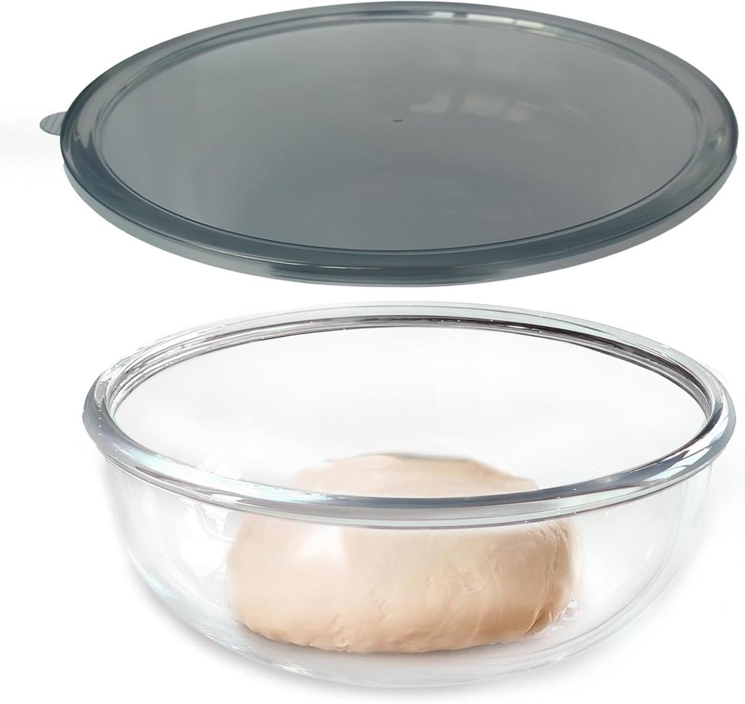 Large Glass Mixing Bowl with Lid,6.3 Quart Thickened Bowl Edges Clear Glass Salad Cooking Bowls for Sourdough, Salad and Storage Prepping