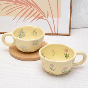 XinHuiGY Cute Coffee Mug, Ceramic Tea Mugs, Kawaii Coffee Cup, Handmade Creative Flower Mug with Spoon, Aesthetic Mug for Milk Cocoa, 250ml, Mother Day Gift for Mom Women Christmas