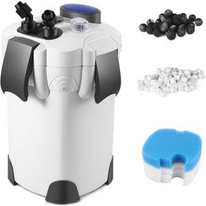 Flexzion Aquarium Canister Filter with 370GPH Flow Rate, UV-C Lamp, Spray Bar, & 3-Stage Media Filtration for up to 100 Gallon Fish Tanks - Ultra-Quiet External Canister Filters for Aquarium (370GPH (HW-303B))