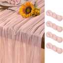 Pink Cheesecloth Table Runner 4 Pack Summer Sheer Light Pink Cheese Cloth Table Runners Boho Gauze 120 Inches Summer Table Decorations for Wedding Bridal Girl Baby Shower Sweet 16 Party Decor