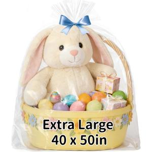 QOIUSO 6PCS Extra Large Cellophane Bags 40x50 Inch - Jumbo Clear Plastic Cellophane Wrap for Easter Gift Baskets, Weddings, Birthdays and Holiday Parties - 2.8 Mil Thick Clear Gift Bags