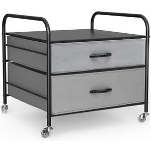 Mini Fridge Stand with Storage, WAYTRIM Kitchen Fridge Stand Mini Fridge Organizer Stand for Dorms Refrigerator Stand with Metal Frame Wooden Tabletop 4 Swivel Wheels for Mobility, 2 Drawer