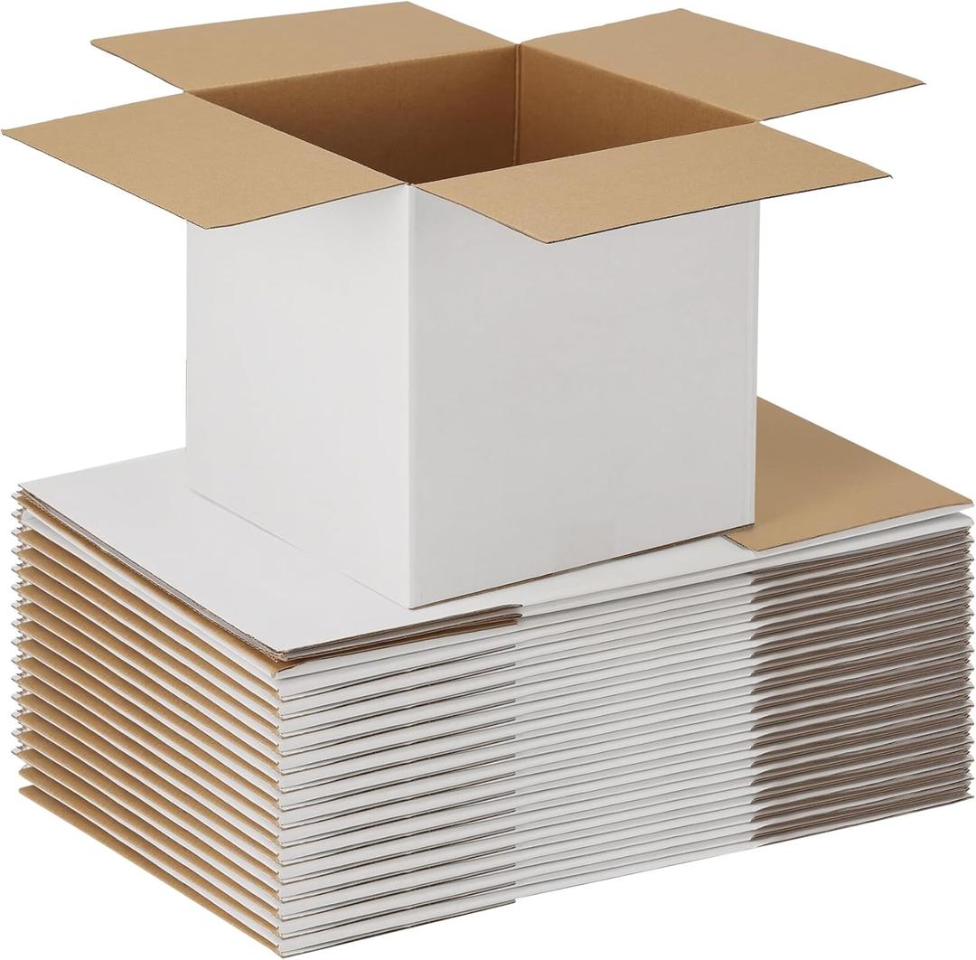 EXYGLO 15 Pack 10x10x10 Shipping Boxes for Small Business, White Corrugated Cardboard Small Box for Packaging, Moving, Mailing, and Storing