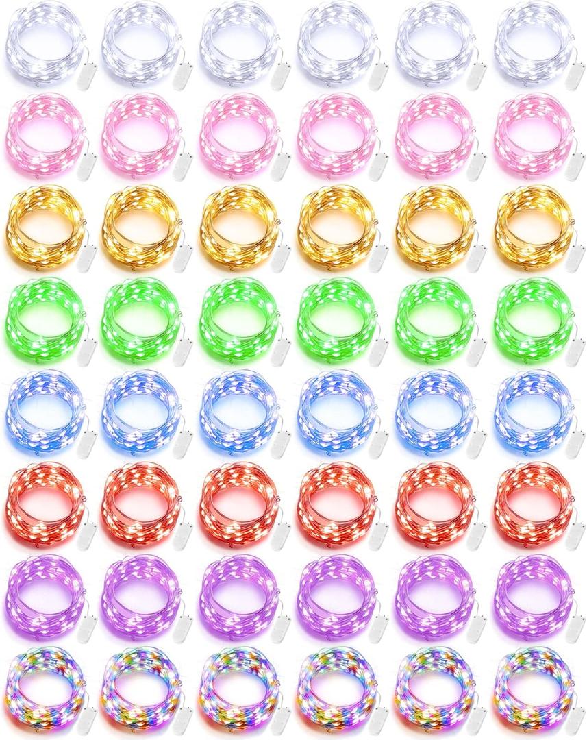 Riakrum 50 Pieces 10ft 30 LEDs Fairy Lights Battery Operated, Wedding Waterproof Tiny Small Twinkle String Lights for Jars Starry for DIY Party Favors for Birthday Vases Centerpieces(Mixed Color)