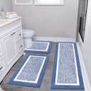 Pauwer Bathroom Rug Mat Set 3 Piece, Microfiber Shaggy Bath Set, Non-Slip Ultra Soft Carpet Mats, Absorbent with U-Shaped Toilet for Bathroom, Tub, Shower, Blue (20"x32"+20"x59"+U Shape 20"x24")